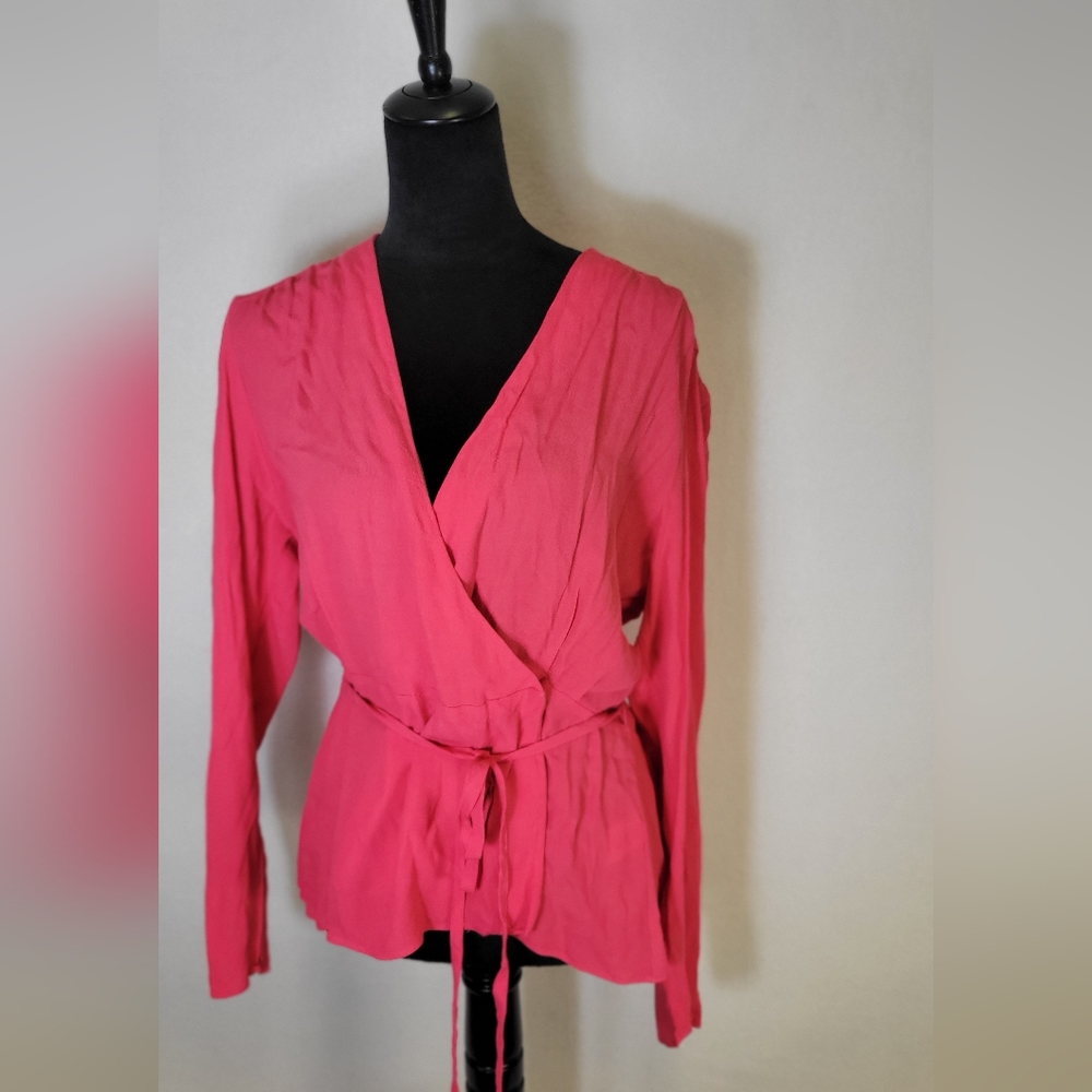 CHELSEA28 Women’s Size Large Blouse Top Shirt Wrap Tie Long Sleeve V neck